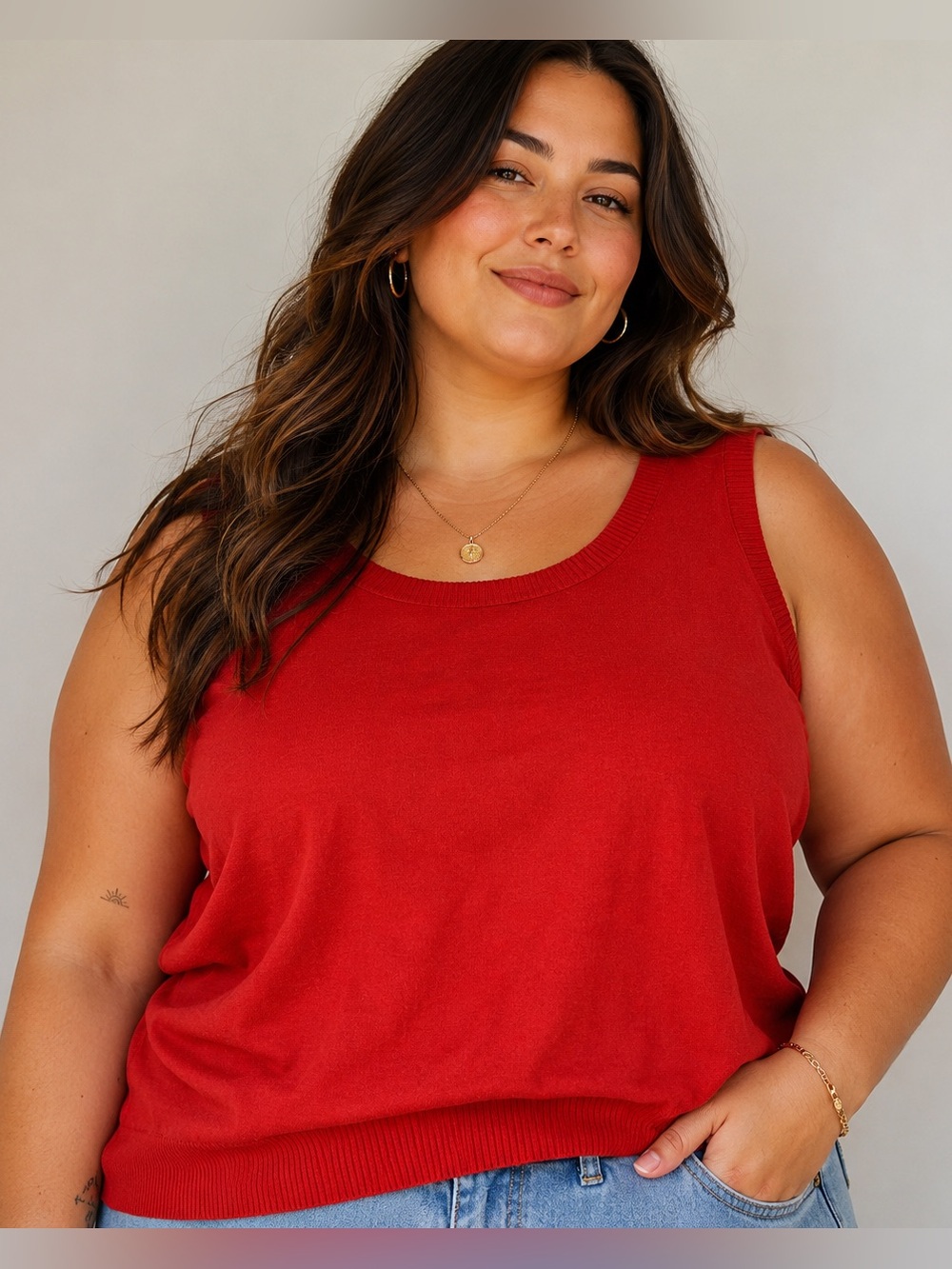 Lafayette 148 New York Flame Red Sleeveless Knit Shell Top – Size 2X NWT